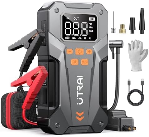 Arrancador batería auto con compresor guantes carga rápida luz LED