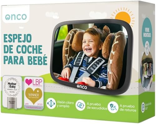 Espejo retrovisor para bebé en asiento trasero irrompible con rotación ajustable