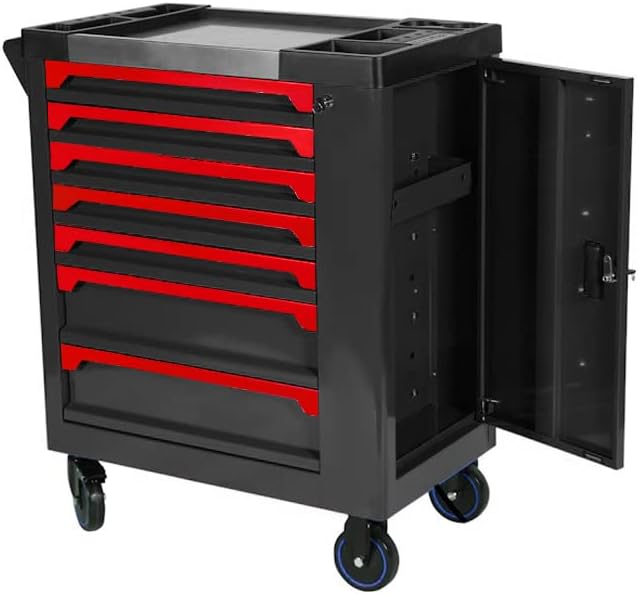 Carro de herramientas 7 cajones con puerta lateral y módulos EVA rojo negro
