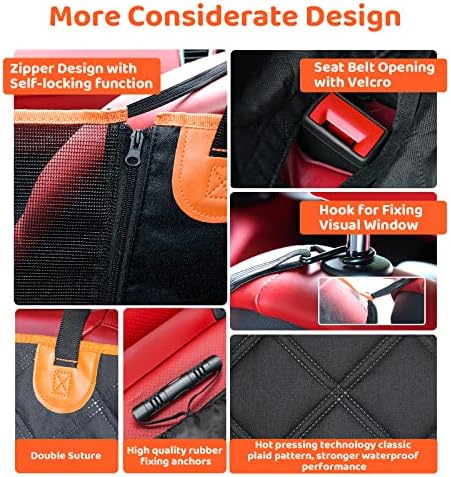 Protector impermeable para asiento trasero de mascotas con ventana de malla y cremalleras