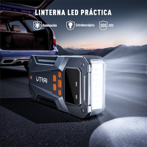 Arrancador batería auto con compresor guantes carga rápida luz LED