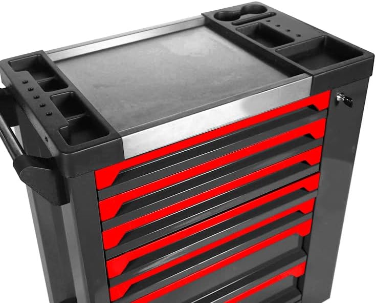 Carro de herramientas 7 cajones con puerta lateral y módulos EVA rojo negro