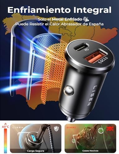 Cargador rápido para auto con 69W y puertos USB C para múltiples dispositivos